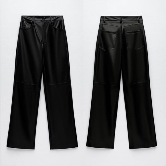 BLOGGERS FAV ZARA FAUX LEATHER STRAIGHT LEG PANTS size XS - Picture 6 of 12